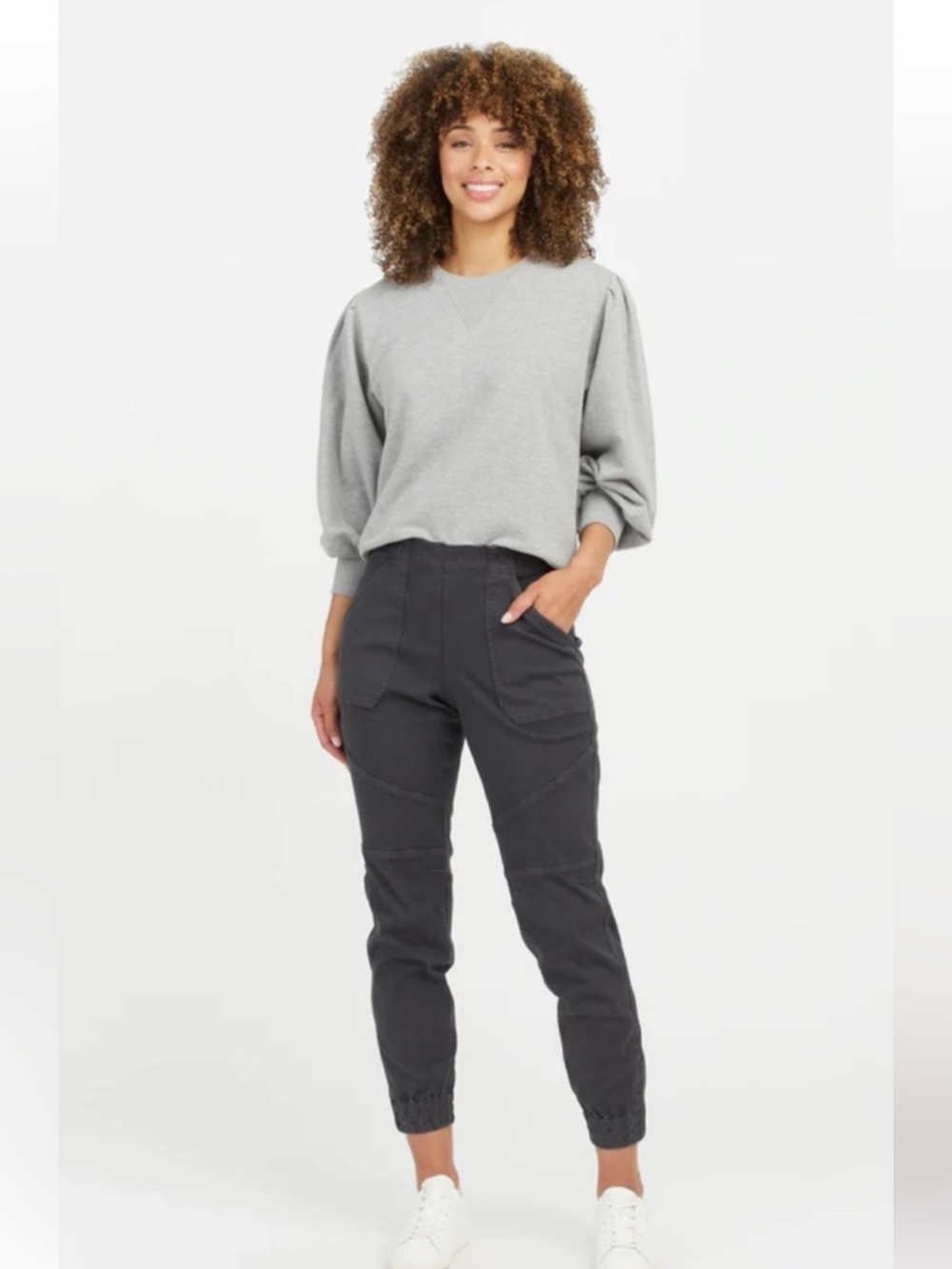 NWT Spanx stretch twill cargo jogger black gray high waist ankle length taper - Picture 12 of 12
